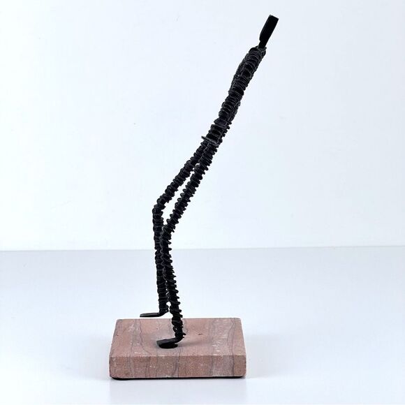Vintage Brutalist Metal Wire Figure Sculpture On Stone Base MCM Art - Picture 5 of 10